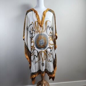 Minkas Kaftan Dress Womens Small Boho Sheer Vacation Cruise Cover Up Luxury Boho